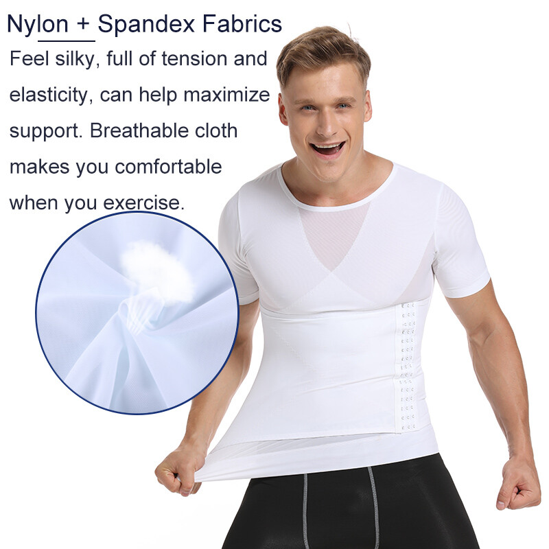 Men' Slimming Body Shaper Compression Shapewear T-Shirt With Hook/Zipper Vest US