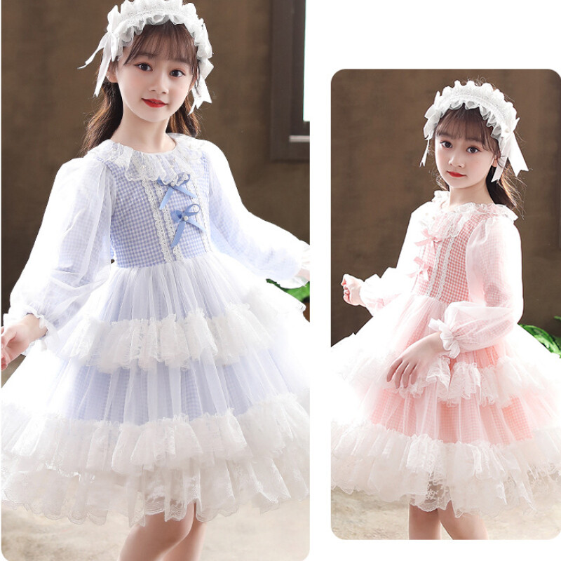 Mädchen Tutu Kleid Kariert Spitze Mesh mit Schleife Reifrock Bogen Pink