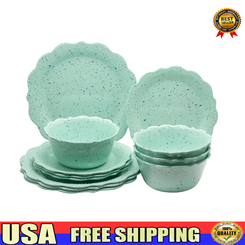 Service for 4 Melamine Dinnerware Set 12-Piece Long Lasting 