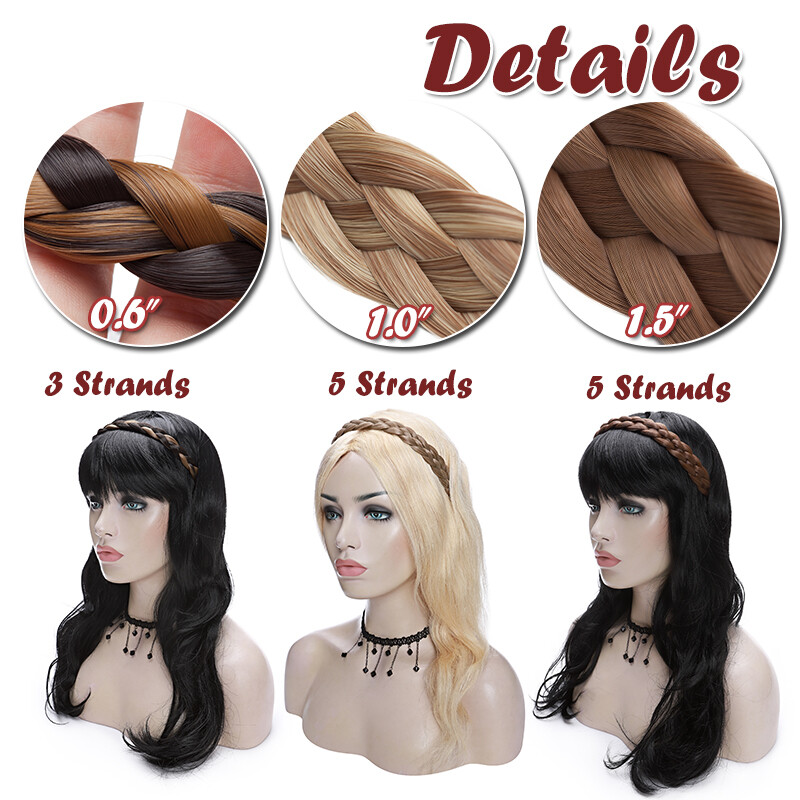 Thick Braided Headband Hair Band Plaited Chunky Braid Band Real Natural as Human