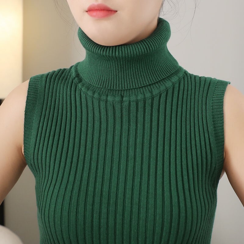 Ladies High Neck Knitted Vest Sleeveless Sweater Tank Top Slim Pullover Fashion