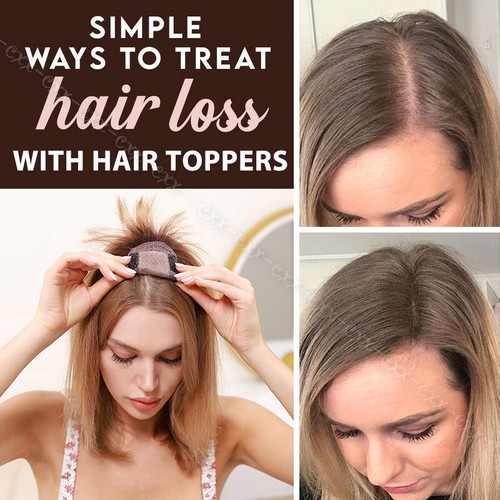 Free Part Lace Clip in Top REAL Human Hair Topper Toupee Piece Women Hairpiece A