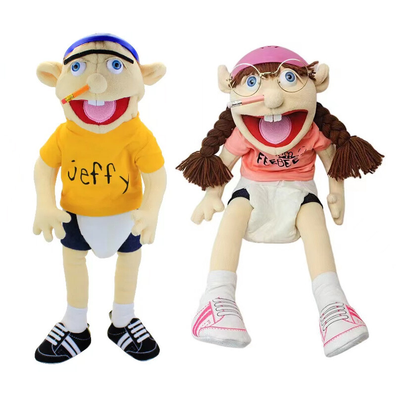 60cm Large Jeffy Puppet Plush Hat Game Toy Boy Girl Cartoon Feebee Hand Doll