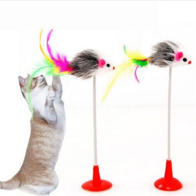 Fashion Pet Feather False Mouse Bottom Sucker Cat Kitten Playing Scratch Toy FT