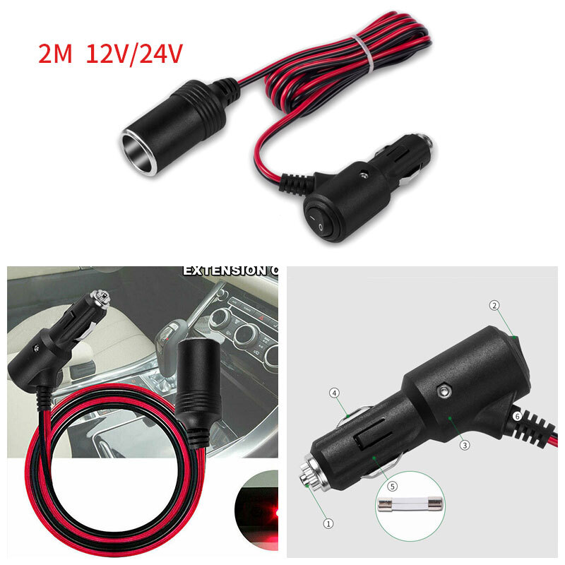 2m Car Cigarette Cigar Lighter Extension Cable Socket Lead C