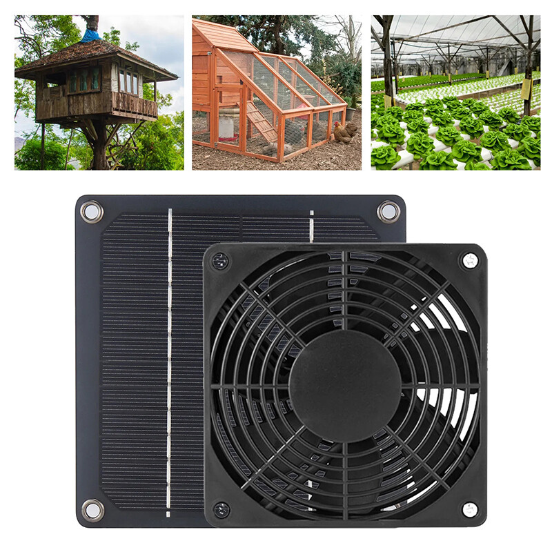 Solar Panel Powered Fan Ventilator For Dog/Chicken Pet RV House-Greenhouse Cool
