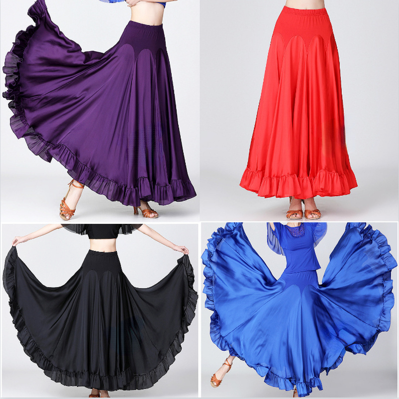 Jupe De Danse De Salon Pour Femmes En Satin Swing Valse Tango Volant Costume