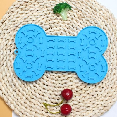 Blue Silicone Dog Lick Mat 2-Pack - Bone Shape Slow Feeder for Anxiety Relief