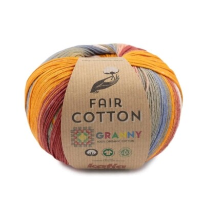 Katia ::Fair Cotton Granny #302:: 100% organic cotton Orange-Red-Taupe-Denim