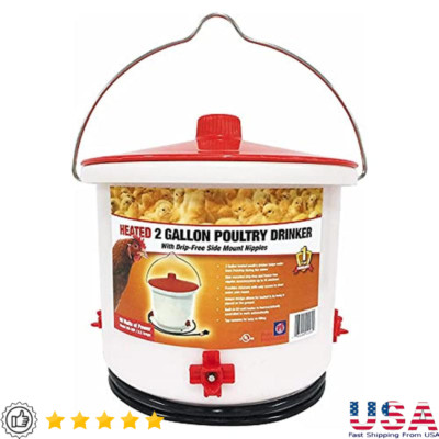 Heated Chicken Waterer Poultry Drinker Bucket Maximum Efficiency 2 Gallon