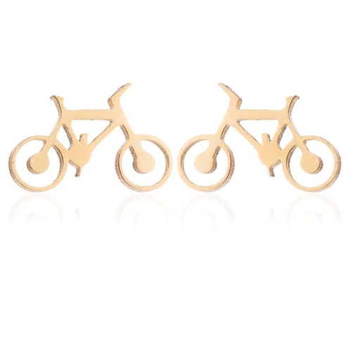 Bicycle Necklace and Earring Set Dainty 17" Length  Chain Stainless Steel Gold