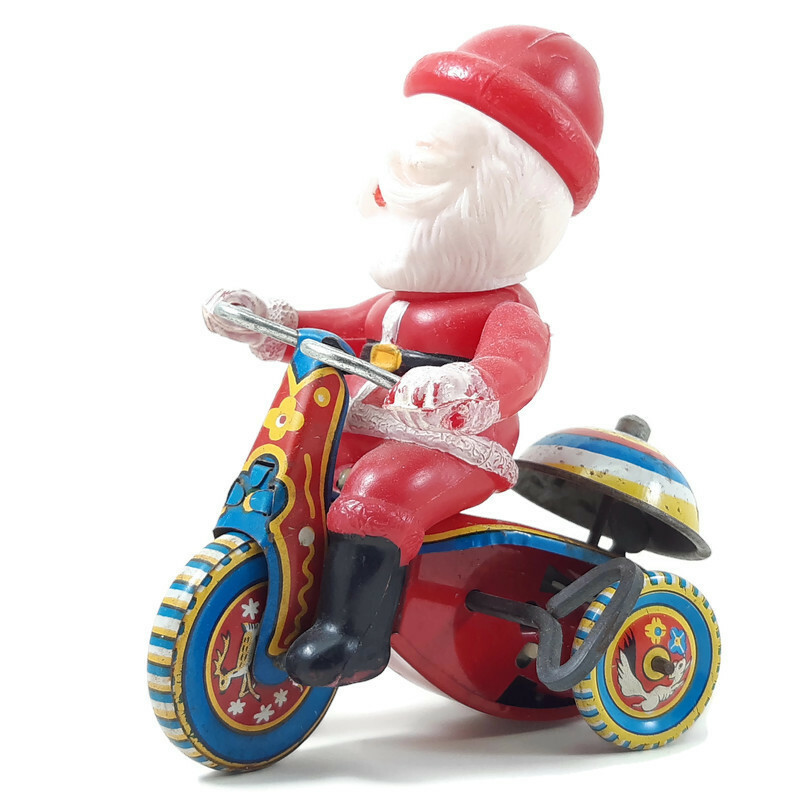 Vintage Santa Claus on Cycle Tricycle Suzuki Japan Wind Up
