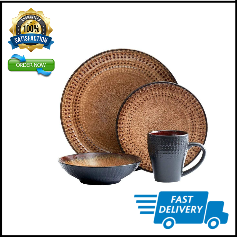 Pfaltzgraff Cambria 16-Piece Stoneware Dinnerware Set, Service for 4, Dark Brown