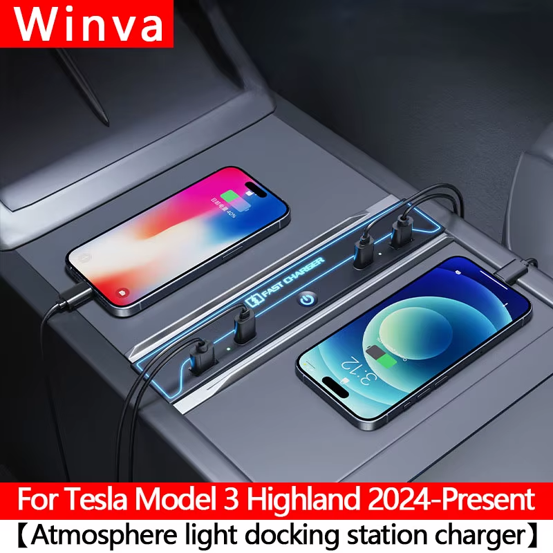 For Tesla Model3 Highland Atmosphere Light Docking Station Type-c 27W Fast Charg