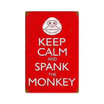 Keep Calm Spank The Monkey Metal Sign Unique Man Cave Garage Body Shop PTS378