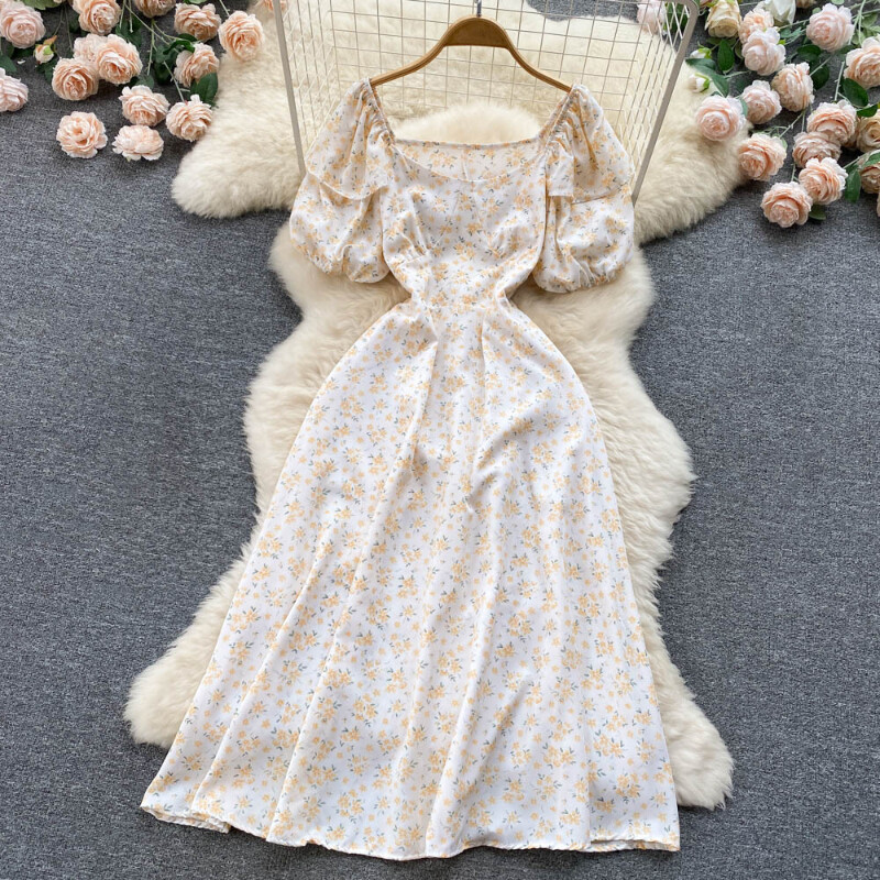 【as\"on】FLORA LACE PUFF DRESS Sylvia Floral Lace Waisted Dress