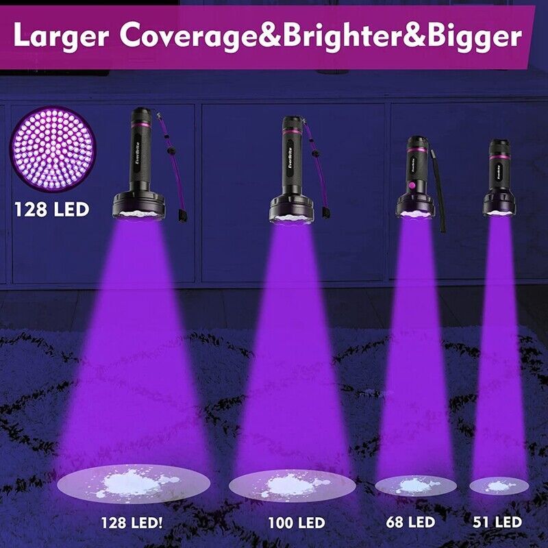 EverBrite 128 LED Black Light Flashlight UV Flashlights 395 nm Ultraviolet Light