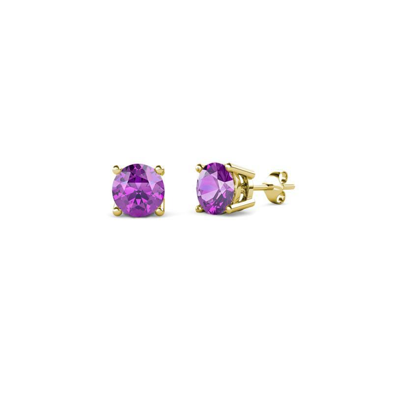 Pre-owned Trijewels Amethyst 4mm Four Prong Solitaire Womens Stud Earrings 3/8 Ctw 14k Gold Jp:63436 In Purple