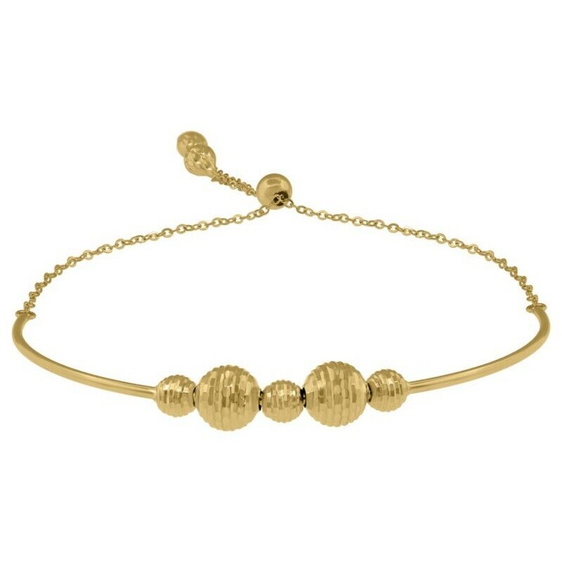 Pre-owned Bracelet 14kt Yellow Gold Dc Beaded Link Adjustable Bolo  9.5" Size 9.5" Inches