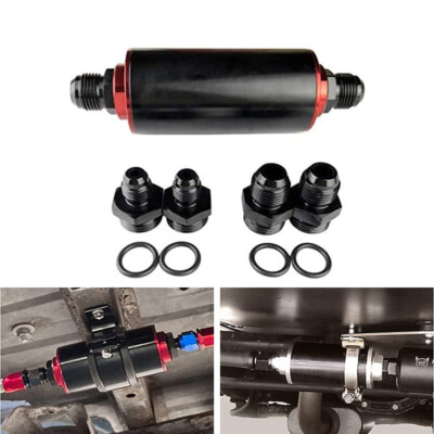 High Flow Inline Fuel Filter 100 Micron Cleanable 6AN 8AN 10AN Adapter Universal
