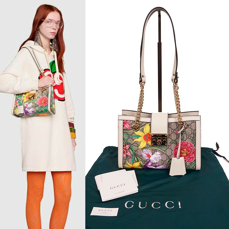 HANA　グッチ NEW $2200 GUCCI White Leather & FLORA Supreme GG Canvas