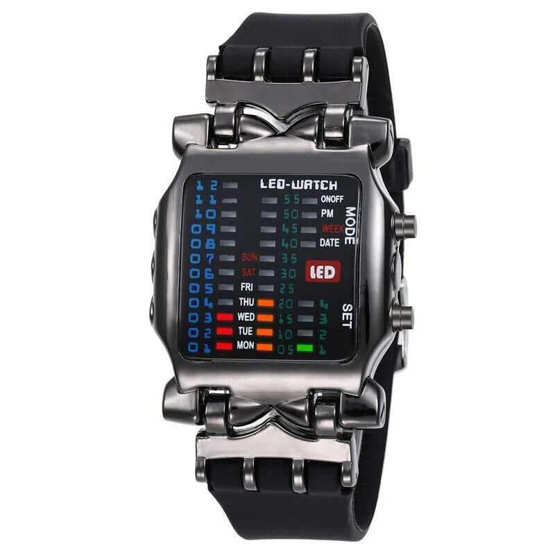 Men's 21 LED Digital Watch IP Black 4 Color Auto Backlight Date 30M Unisex Gift