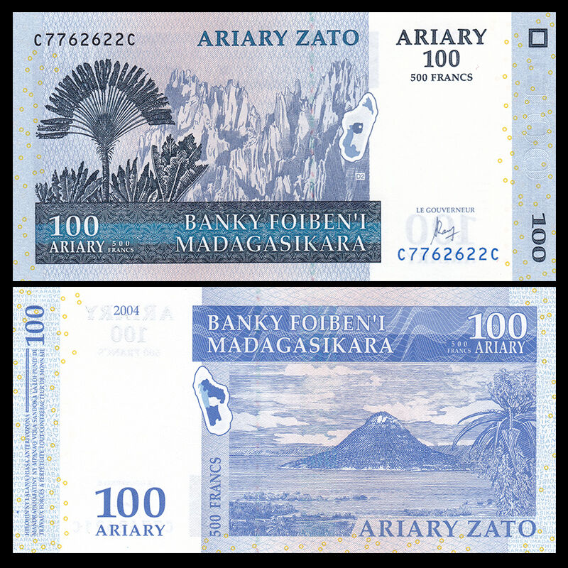 Madagascar 100 Ariary,2004(2016), P-86 New Sign, Unc Banknote, Original