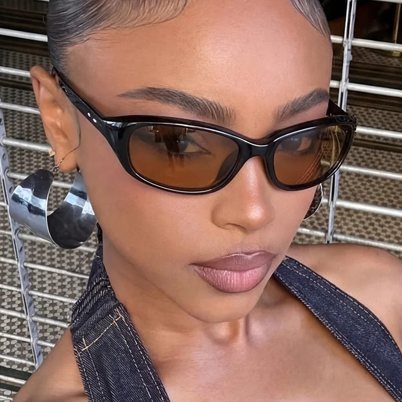 Y2K Sport Sunglasses Women Men Wrap Around Brown Lens Retro Shades