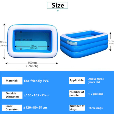 EXTRA LARGE Inflatable Pool Above Ground Swimming Pool for Kiddie Kids 120in US