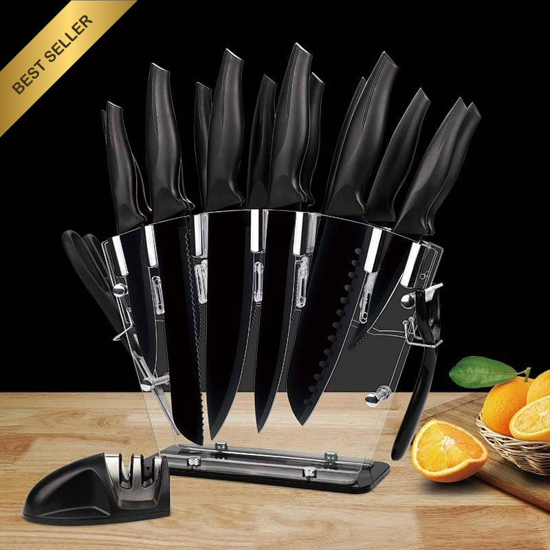 All in One Kitchen Knife Set with Block, 18 PCS High Carbon Stainless Steel Shar