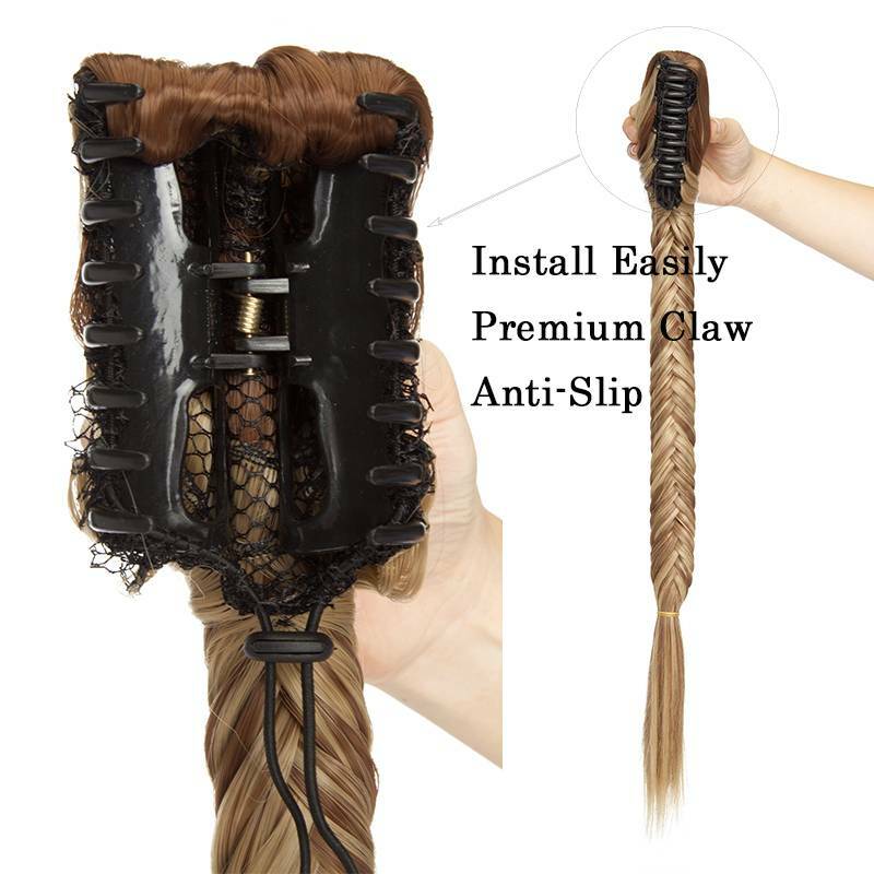 100% Real Thick Claw on One Piece Hair Extensions Ponytail Fishtail Pony Tail US
