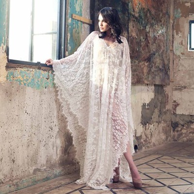 Details About Kaftan Dress Bridal Lace Kimono Wedding Lingerie Honeymoon Maxi Beach Cover Up