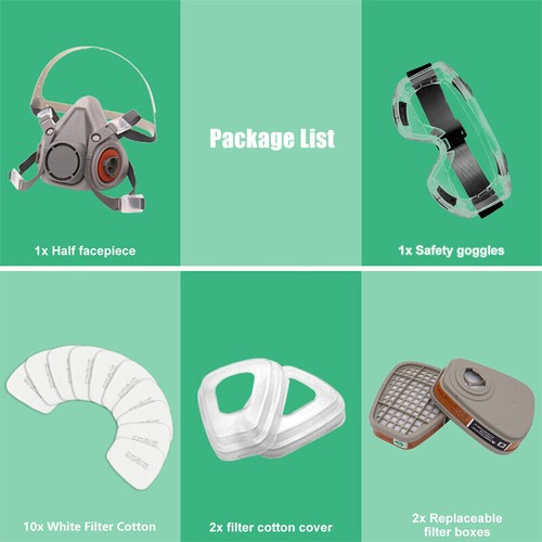 6200 Half Face 16 IN 1 Gas Mask Chemical Vapor Paint Spray Respirator + Filter