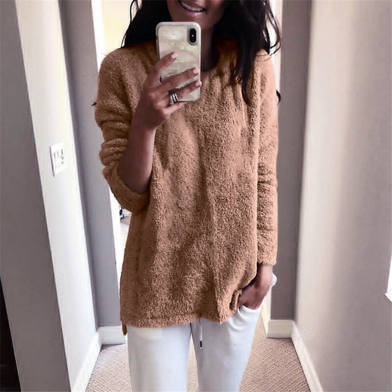 Womens Fleece Teddy Bear Fluffy Winter Warm Jumper Tops Long Sleeve Blouse Shirt
