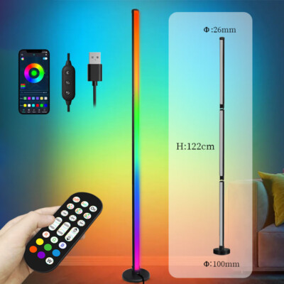 RGB LED Corner Floor Lamp Ambient Light App RF Dimmable Music Sync Lamp 47'' 