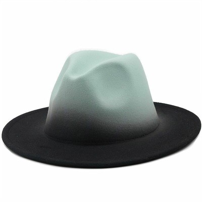 Fedora Hat Ombre Graduate Colors Women's Wide Brim Imitation Wool Jazz Top Hat