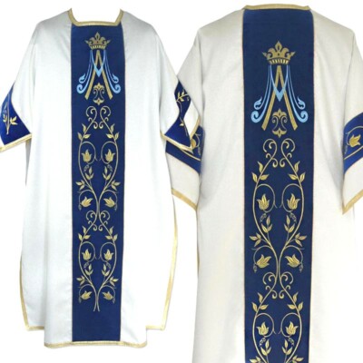 Marian Dalmatic in roman style with velvet embroidery belts. Brocade,Open sides.