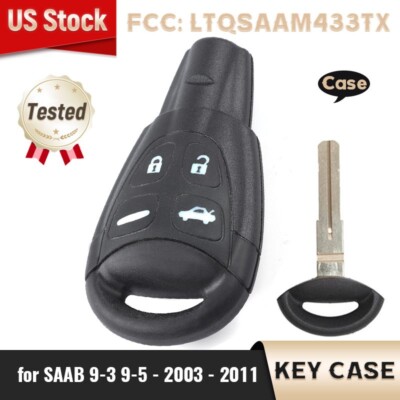 for 2003 - 2011 SAAB 9-3 9-5 Smart Key Case Shell Remote Fob Uncut LTQSAAM433TX