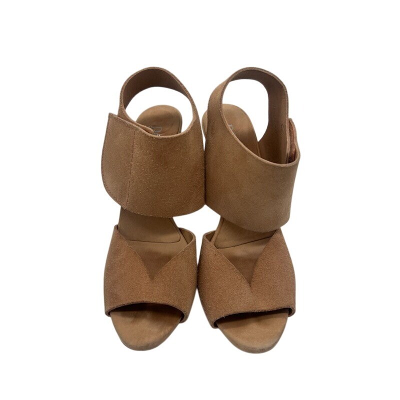 Pedro Garcia Suede Heels Peep Toe Slingback Stiletto Tan Sandals Size 39 9 M