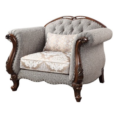 With Button Tufted Back And Queen Anne Legs Gray And Brown