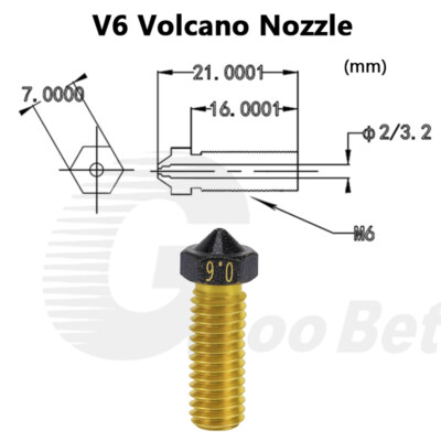 0.2-1.2mm Brass Extruder Nozzle 3D Printer V6 MK8 Volcano Nozzle M6 PTFE Coated