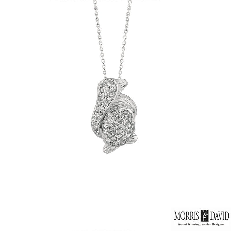 Pre-owned Morris 0.61 Carat Natural Diamond Penguin Pendant Necklace 14k White Gold 18'' Chain