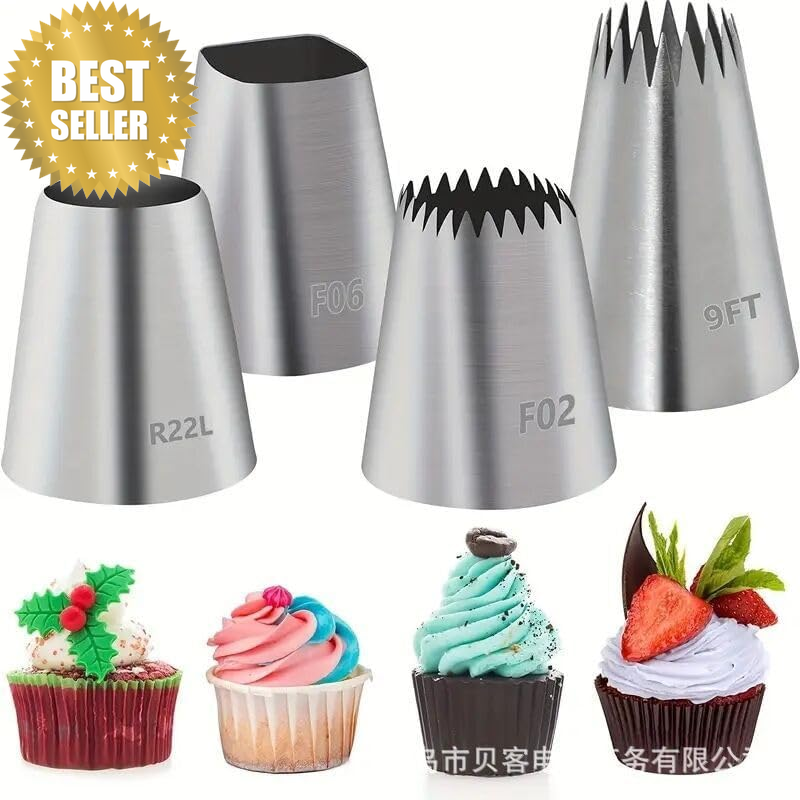 4 Pcs Extra Large Piping Nozzles and Tips Set for Cake Decorating Stainless Stee