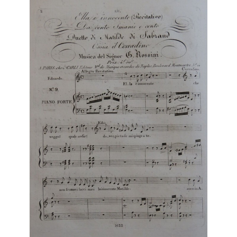 Rossini G. Matilde Di Shabran No 9 Chant Piano Ca1821