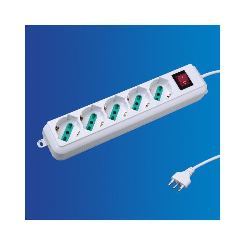 Presa Multipla Multipresa A 5 Posti Italiana Schuko + Interruttore sus