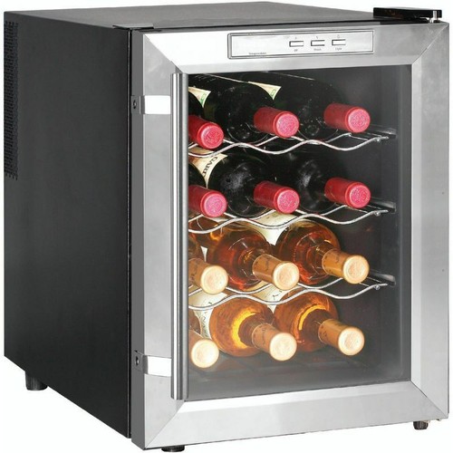 Stainless Steel 12 Bottle Thermoelectric Wine Cooler, Blue LED Countertop Fridge