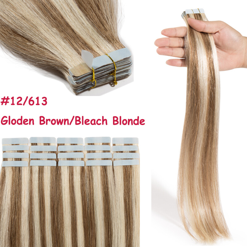 40pcs 100% Real Tape In On Remy Human Hair Extensions Mix Color Straight 60g US