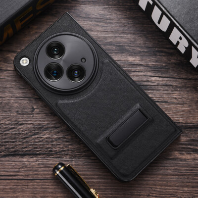 For OnePlus Open Luxury PU Leather Slim Fit Protective Case with Metal Kickstand