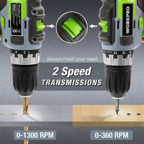 WORKPRO 20V Cordless Drill Combo Kit Drill Driver Impact Driver Battery Charger