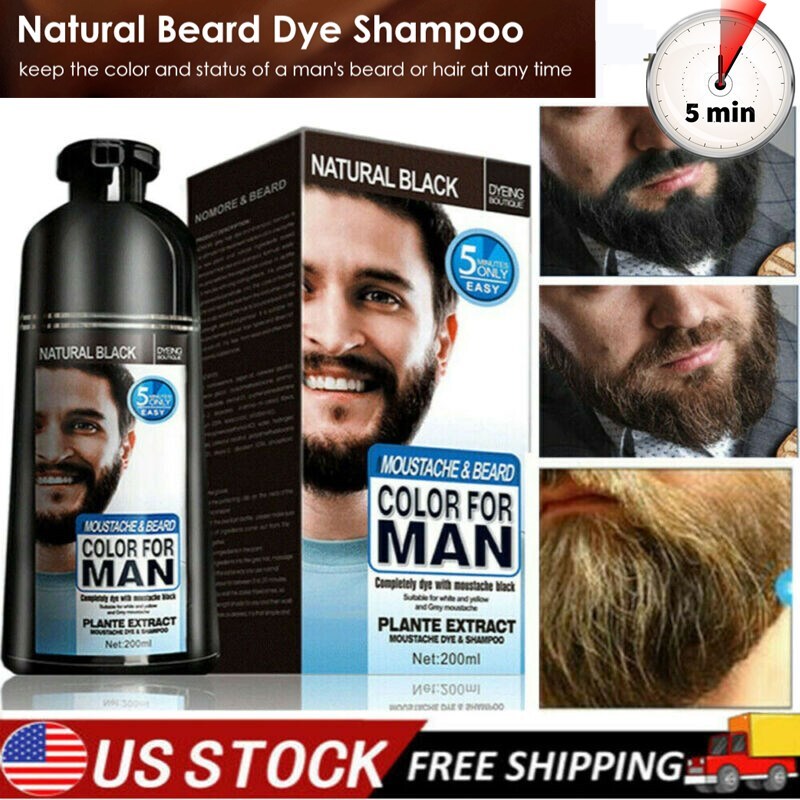 5 Minutes Men 2in1 Beard Mustache Natural Hair Color Shampoo Permanent Black Dye